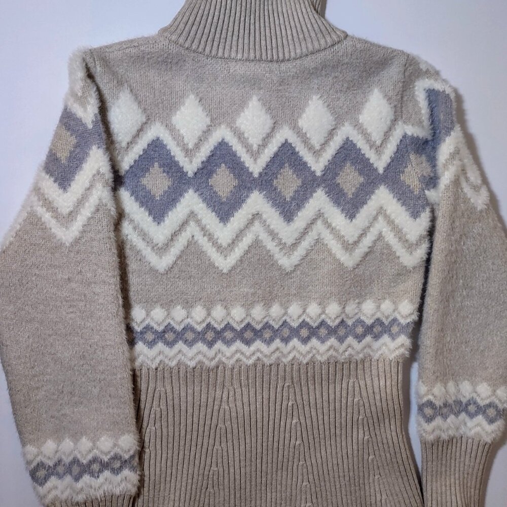 Tahari Women's Beige-White-Gray Patterned Zippered Sweater (Size Small) - Picture 7 of 7